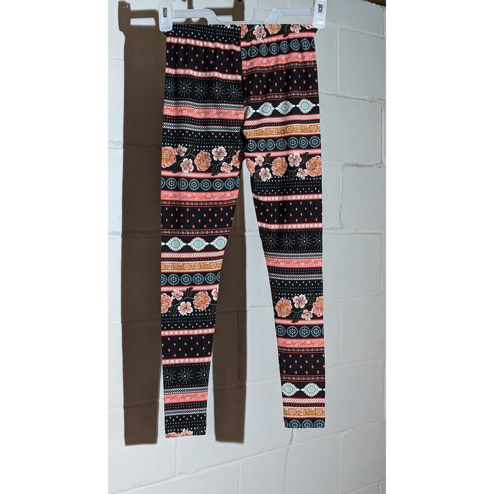 No Boundaries Floral Print Fashion Leggings Black Pink Boho Patterned Small